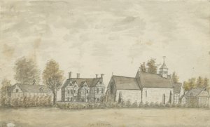 パイプリドウェア教会とマナーハウス：水彩画、nd [1762-1798] 作： Stebbing Shaw