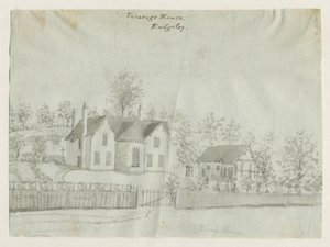 Rugeley Town-Vicarage：セピア色のウォッシュドローイング、nd [1762-1802]（ドローイング） 作： Stebbing Shaw