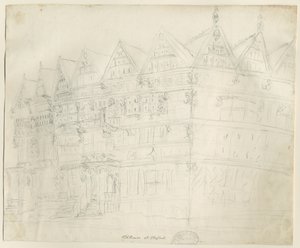 スタッフォード-古代「ハイハウス」：鉛筆画、nd [1794] 作： Stebbing Shaw