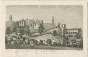 タットベリー城と教会-サウスイーストビュー：彫刻、nd [1762-1792]（印刷） 作： Stebbing Shaw