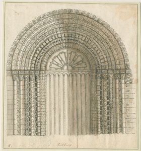 タットベリー修道院教会-西ドアのアーチ：ペンとセピア色の描画、nd [1762-1802]（印刷） 作： Stebbing Shaw