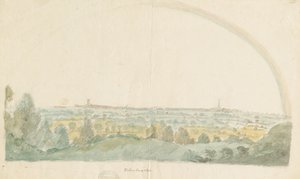 ウォルヴァーハンプトン-テッテンホールの高さからの遠景：水彩画、nd [18世紀後半] 作： Stebbing Shaw