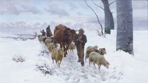 雪が降った後、市場から戻ってくるところ、1877年以前（油彩・キャンバス）