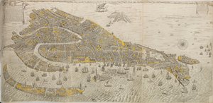 ベネチアから含まれている引用の実際と実際の描画。ヴェネツィアのパノラマ、1676年。
