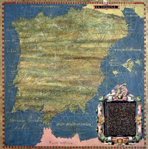16世紀スペインの地図、「Sala delle Carte Geografiche」（地理的地図の広間）より 1575年（パネルに油彩