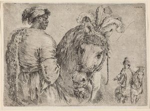 馬に餌をやる黒人、おそらく 1662 年。 作： Stefano della Bella