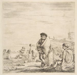 座っているレバンタインと話している立っている船員。 1660年。 作： Stefano della Bella