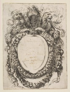 ヘルメットとヒョウが戴冠したカルトゥーシュ、1647年。 作： Stefano della Bella