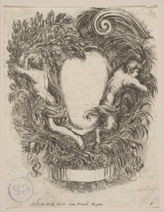 アポロとパンに額装されたカルトゥーシュ、1647年。 作： Stefano della Bella