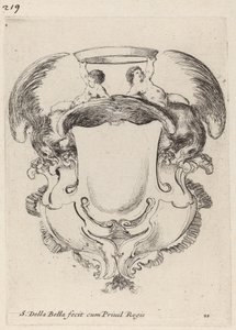 ワシと王冠を持った 2 人の幼児を描いたカルトゥーシュ、1647 年。