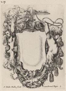 幼児サテュロスのいるカルトゥーシュ、1647年。 作： Stefano della Bella