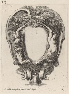 木に変身した 2 人のニンフを描いたカルトゥーシュ、1647 年。 作： Stefano della Bella