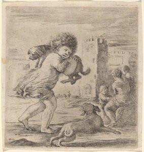 子犬を運ぶ子供 作： Stefano della Bella