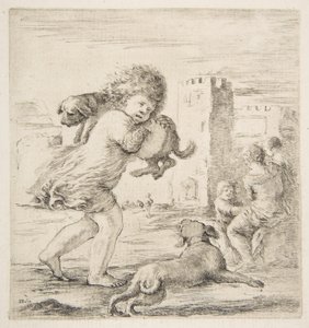 子犬を肩に乗せて1662。 作： Stefano della Bella