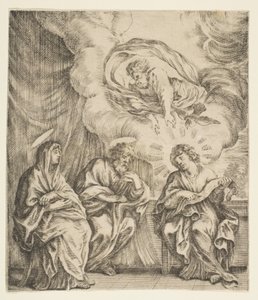 子供イエスは彼の母と聖ヨセフに聖書を説明します。 1627年。 作： Stefano della Bella