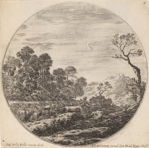 谷で放牧されている牛、1646年。 作： Stefano della Bella