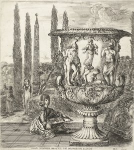 De jonge Cosimo III de Medici tekent de Medici-vaas ローマ、メディチ家の庭園、並外れた大理石 (オブジェクトのタイトル) Gezichten op Rome en omgeving (シリーズタイトル) Six grandes vues, dont quatre de Rome et deux de la Campagne romaine (シリーズタイトル) 作： Stefano della Bella