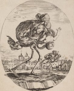 子供を右に運ぶ死、おそらく1648年。 作： Stefano della Bella