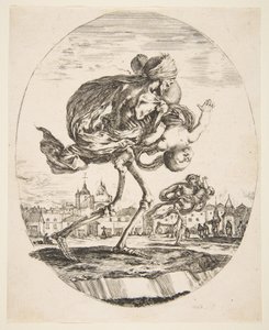 乳児を運ぶ死、5人の死Les cinq Morts、ca。 1648。 作： Stefano della Bella