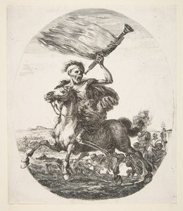 トランペットを持った馬に乗った死。5人の死。 1648。 作： Stefano della Bella