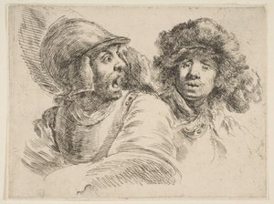 おびえた兵士と毛皮の帽子をかぶった男1652年。 作： Stefano della Bella