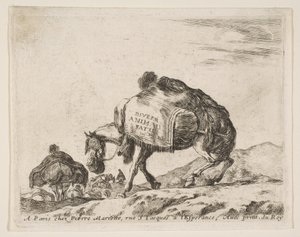 さまざまな動物のフロントピース：パックホース、ca。 1641年。 作： Stefano della Bella