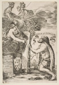 Il Mercurio IIIの口絵：ヘラクレスが彼のクラブを植える、1652年。 作： Stefano della Bella