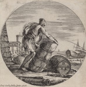 船の貨物を運搬するガレー船の奴隷、1656年。 作： Stefano della Bella