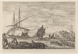 帆で覆われたデッキを備えたギャレー、おそらくc。 16541655。 作： Stefano della Bella