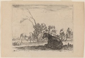 牧草地の馬 作： Stefano della Bella