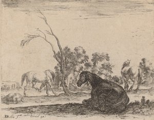 牧草地の馬、1642年。 作： Stefano della Bella