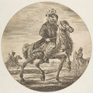 ハンガリー人の騎手が右側に向かって、他の騎手が後ろに、サーカス... 1651年。 作： Stefano della Bella