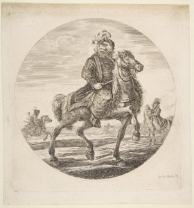 ハンガリー人の騎手が右側に向かって、他の騎手が後ろに、サーカス... 1651年。 作： Stefano della Bella