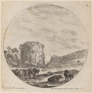古代遺跡のある風景 作： Stefano della Bella