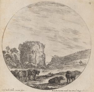 古代遺跡のある風景、1646年。 作： Stefano della Bella