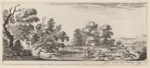 鹿狩りのある風景、1647 年以前。 作： Stefano della Bella
