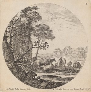 ローマ時代の遺跡のある風景、1646年。 作： Stefano della Bella