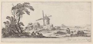 風車のある風景、1647 年以前。 作： Stefano della Bella