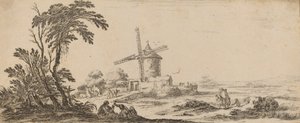風車のある風景、1647 年以前。 作： Stefano della Bella