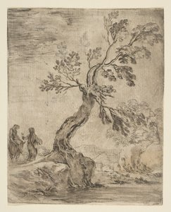 ロバに乗った2人の女性のいる風景。 1660年。 作： Stefano della Bella