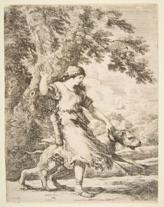 ニンフが大型犬の首輪を持っている図 1654年頃 作： Stefano della Bella