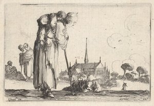 プレート10：農民の女性が子供を背負って右を向いた、男の子lyi ...、ca。 1642年。 作： Stefano della Bella
