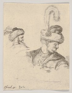 プレート11：ポーランドの胸像。右を向いており、...から見た別のポーランドの頭。 1649 作： Stefano della Bella