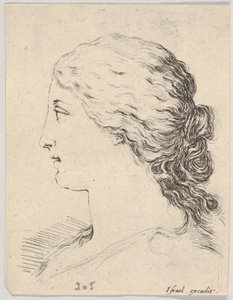 プレート 14: 女性の頭、横顔、「The Book for Learning to Draw」より Livre pou..., ca. 1649年。 作： Stefano della Bella