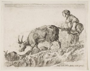 プレート14：さまざまな動物からの山羊を放牧する羊飼いDiversi animali、ca. 1641年。 作： Stefano della Bella