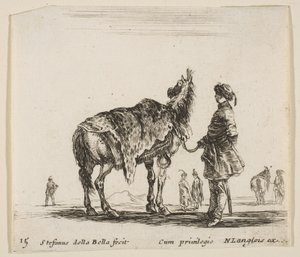 プレート15：馬をヒョウの皮で覆ったポーランドの貴族。 1644-47。 作： Stefano della Bella