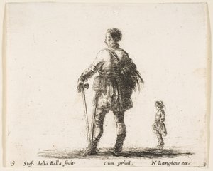 プレート19：中央に立って、後ろから見たコートドレスのポーランドの貴族、...、ca。 1644-47。 作： Stefano della Bella