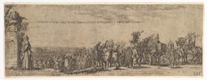 プレート 1: ポーランド大使のローマへの入り口、左側にメディチ家の紋章、1633 年。 作： Stefano della Bella