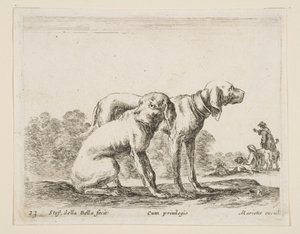 プレート23：さまざまな動物の2匹の猟犬Diversi animali、ca. 1641年。 作： Stefano della Bella
