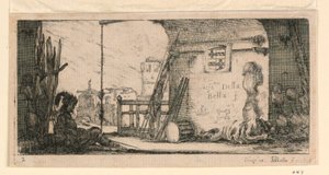 プレート 2、「いくつかの軍隊の指揮、大砲、および町への攻撃の設計」より 作： Stefano della Bella